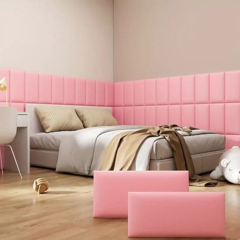 Peel Stick Headboard Upholstered Wall Panels Panels - Temu Wall Panel For Bedroom, Peel And Stick Headboard, Light Pink Bedrooms, Faux Headboard, Wooden Ladder Shelf, Wall Mounted Headboards, Upholstered Wall Panels, Upholstered Walls, Headboard Wall