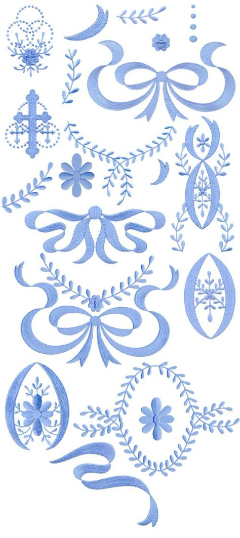 2009 Christening Gown--MP IEC Computerized Embroidery Design, Rosary Embroidery Design, Rococo Embroidery Pattern, Rococo Embroidery, Blue Ribbon Designs Cross Stitch, Rococo Border Design, Machine Applique Patterns, Bow Embroidery Design, Heirloom Embroidery