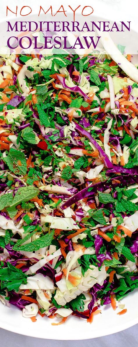 Mediterranean Coleslaw Recipe, Mediterranean Coleslaw, Salads Mediterranean, Mayo Salmon, Recipe With Cabbage, No Mayo Coleslaw, Salmon Bowls, Paleo Salmon, Olive Oil Dressing