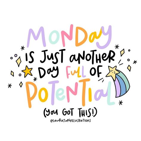 @laurajaneillustrations shared a photo on Instagram: “Ah Monday, Another day At the start of Another week So FULL of potential. I hope you all have the magical Monday’s you deserve! PS.…” • Aug 24, 2020 at 12:37pm UTC Positive Doodles Inspiration, Citation Encouragement, Positive Daily Quotes, Happy Monday Quotes, Week Quotes, Monday Motivation Quotes, Weekday Quotes, Classroom Quotes, Monday Quotes