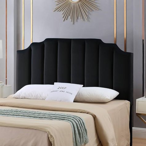 Amazon.com - 24KF Black Velvet Upholstered Queen Size Headboard Full Size Headboard,Tufted Headboard for Queen Bed Full Bed,Modern Vertical Channel Design with Curved Tufted Queen/Full Headboard 6026-Q-Black Full Size Headboard, Best Bedding Sets, Queen Size Headboard, Full Headboard, Bed Full, Black Headboard, Velvet Headboard, Bed Modern, Tufted Headboard