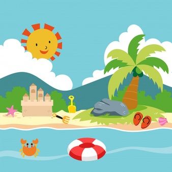 Summer Drawings Aesthetic, Aesthetic Clipart, Beach Mural, Summer Drawings, Animal Art Projects, Construction Paper Crafts, Beach Clipart, Scene Drawing, Beach Illustration