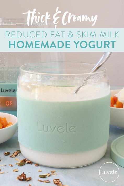 Homemade low-fat and skim milk yogurt recipe - Luvele US Luvele Recipes, Yogurt Starter Culture, Homemade Yogurt Recipes, A2 Milk, Food Dehydrators, Making Yogurt, Yogurt Recipe, Yogurt Maker, Genetic Engineering