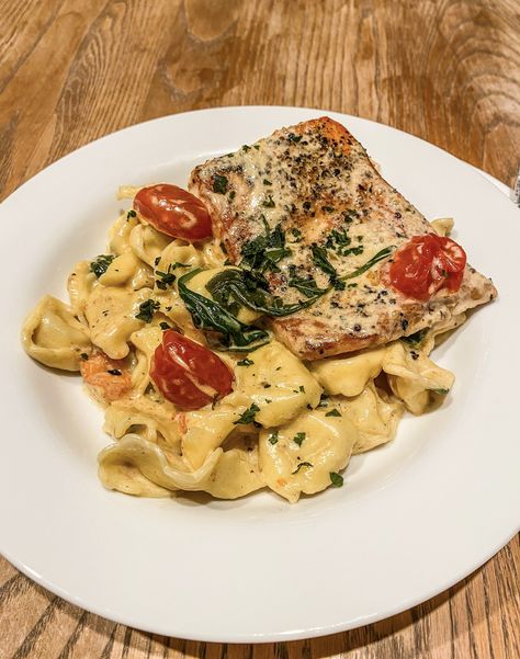 Tuscan Butter Salmon Tortellini Salmon With Tortellini, Salmon And Tortellini Recipe, Salmon Tortellini Recipes, Salmon Tortellini, Butter Tortellini, Tuscan Butter, Salmon With Cream Sauce, Five Star Restaurant, Tortellini Alfredo