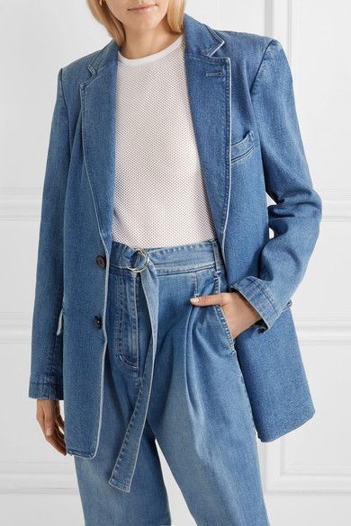 Tibi Oversized Stretch-Denim Blazer Fall Jacket Trends, Denim Suit, Simple Fall Outfits, Denim Wear, Classic Jacket, Denim Blazer, Blazer With Jeans, Fall Jackets, Fall Fashion Outfits