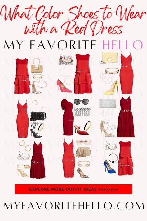 Red Dress Aesthetic Burgundy Dress Accessories Formal, Red Dress Accessories Jewelry Classy, Red Dress Formal Outfit, Red Statement Dress, How To Accessorize A Red Dress, Accessories For Red Dress Formal, Heels To Wear With Red Dress, Red Dress With Red Heels, Accessories With Red Dress