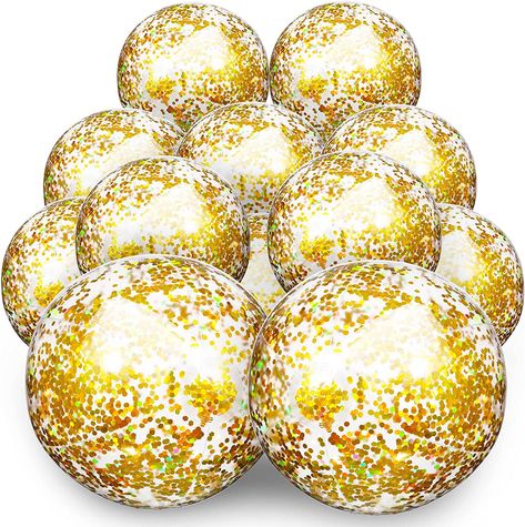 12 Pieces 24 Inch 16 Inch Inflatable Sequins Beach Balls Clear Confetti Glitter Beach Balls Jumbo Pool Toys Balls Outdoor Pool Swimming Party Decorations Summer Favors(Gold) Golden Pool Party, Summer Favors, Green Pool, Swimming Party, Beach Balls, Pool Party Decorations, Pool Swimming, Celestial Wedding, Golden Birthday