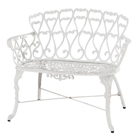 Antique Victorian Cast Aluminum Patio Dining Loveseat / Bench  White Heart Product SKU: PF01022B >>> Read more reviews of the product by visiting the link on the image. (This is an affiliate link) Resin Patio Furniture, Metal Patio Furniture, Aluminum Patio Furniture, Patio Bar Set, Metal Dining Table, Aluminum Patio, Patio Dining Set, Bistro Set, Garden Bench