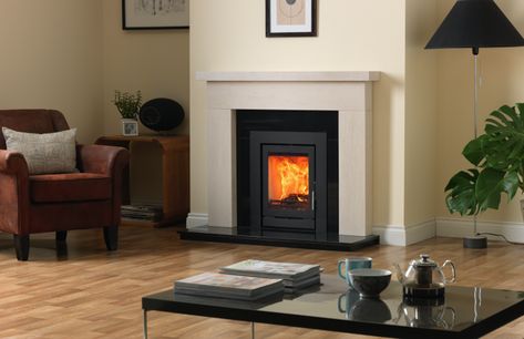 Inset Log Burners, Small Log Burner, Limestone Fireplace Surround, Wood Burner Fireplace, Wood Burning Fireplace Inserts, Inset Fireplace, Inset Stoves, Slate Fireplace, Solid Fuel Stove