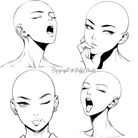 Webtoon Face Tutorial, Anime Face Poses, Head Female Reference, How To Draw Manga Face, Anime Face Template, Female Head Reference Drawing, Face Drawing Template, Female Faces Drawing, Anime Face Tutorial