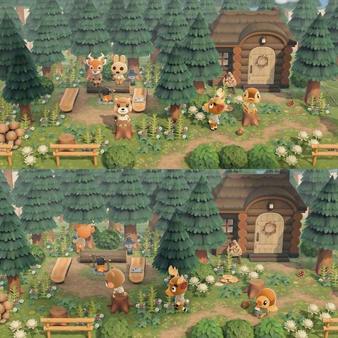 Acnh Villager Neighborhood Ideas, Forestcore Animal Crossing Villagers, A Home With Woodsy Smells Acnh, Acnh Forestcore Villager Houses, Acnh Forest Neighborhood, Acnh Natural Neighborhood, Forestcore Villagers Acnh, Cottage Core Acnh Villagers, Acnh Fairycore Villagers