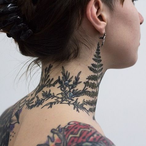 Nature Neck Tattoo, Plant Neck Tattoo, Olga Nekrasova, Half Sleeve Tattoo Design, Blueberry Tattoo, Watermelon Tattoo, Sleeve Tattoo Designs, Peach Tattoo, Colour Tattoos