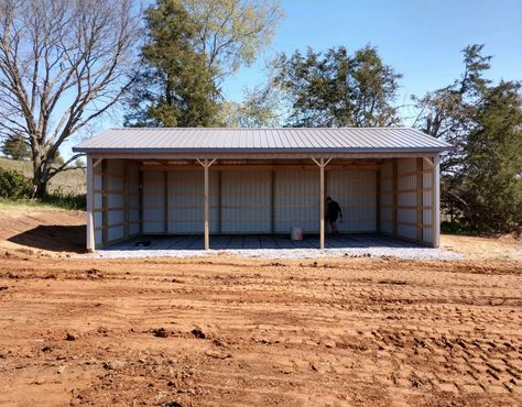 Tractor Shed Plans, Tractor Shed Ideas, Farm Storage Buildings, Hay Shed, Barn Garage Ideas, Equipment Shed, Pole Barn Shop, Timber Frame Garage, Open Shed