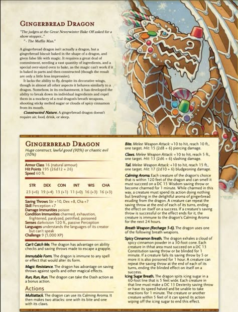 Gingerbread Dragon Dnd, Dnd Candy Homebrew, Krampus Dnd 5e, Dnd 5e Christmas Monsters, Food Monsters Dnd, Dnd Christmas One Shot Ideas, Christmas Dnd Monsters, Dnd Christmas Monsters, Dnd Candy Monster