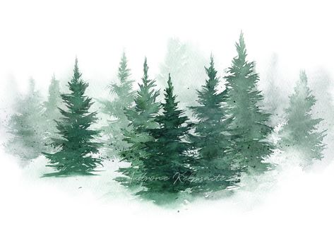 Evergreen Trees Watercolor, Watercolour Evergreen Trees, Evergreen Watercolor Painting, Evergreen Tree Watercolor, Spruce Tree Painting, Watercolour Pine Trees, Watercolor Trees Simple, Spruce Tree Drawing, Forest Line Drawing