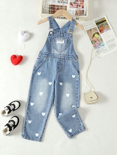 Young Girl Toddler Girls' Heart Printed Denim JumpsuitI discovered amazing products on SHEIN.com, come check them out! Girls Heart, Geometric Heart, Girl Toddler, Girls Wardrobe, Girls Denim, Printed Denim, Wardrobe Inspiration, Denim Overalls, Denim Jumpsuit