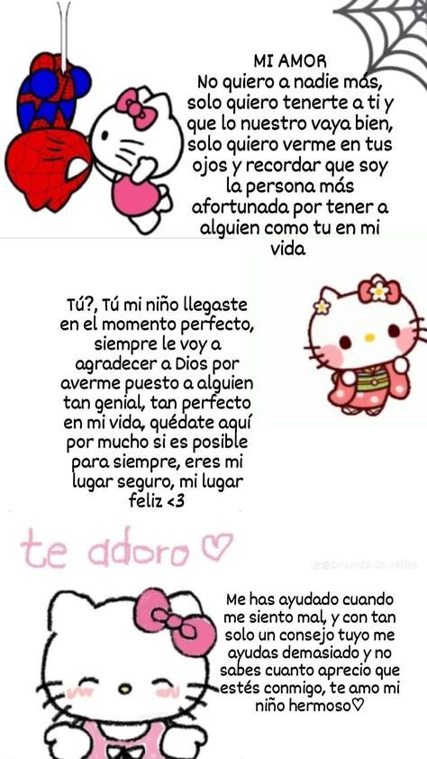 Hello Kitty Y Su Novio, Spiderman Gifts, Love Texts For Him, Letters To Boyfriend, Cute Quotes For Him, Love Scrapbook, Cute Spanish Quotes, Hello Kitty Crafts