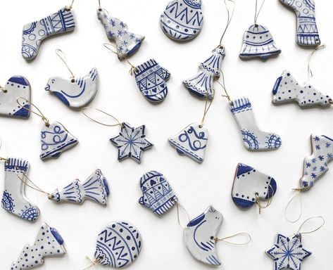 Blue and White Christmas Decoration Star Tree Ornament - Etsy Blue And White Christmas, White Christmas Tree Decorations, Clay Christmas Decorations, Ceramic Christmas Decorations, Unique Gift Tags, Clay Sculptures, Christmas Crafting, White Christmas Decor, Ceramic Christmas Trees