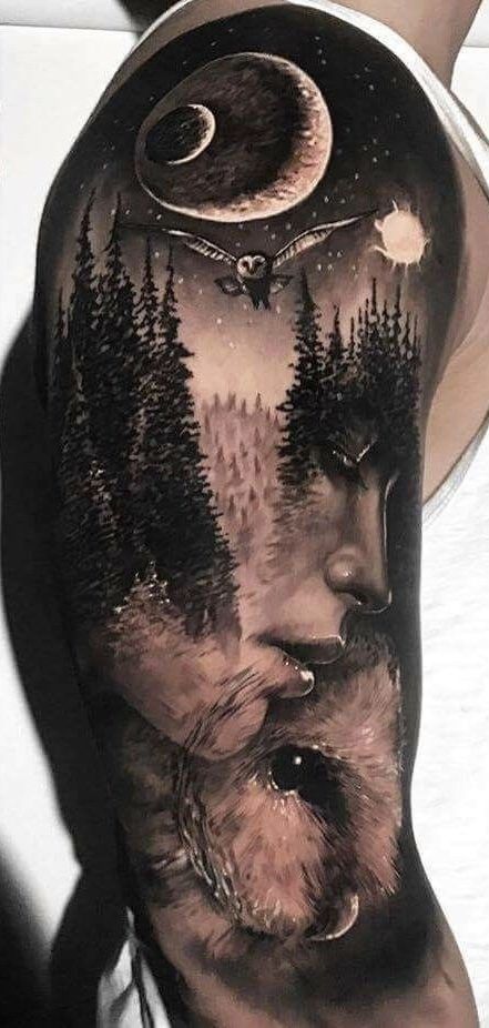 Photo Realism Tattoo, Nature Tattoo Sleeve, Wolf Tattoo Sleeve, Realistic Tattoo Sleeve, Foot Tattoos For Women, Tattoos For Women Flowers, Forest Tattoos, Owl Tattoo Design, Inspiration Tattoos