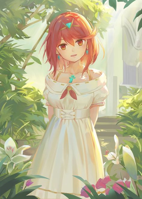 Pyra | Xenoblade Chronicles 2 | twitter @yellowGua Pyra Xenoblade, Nintendo Fan Art, Beautiful White Dresses, Xenoblade Chronicles, Video Game Art, Anime Music, Fire Emblem, Character Concept, Anime Images