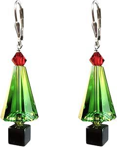 Green Christmas tree Earrings Made with Austrian Crystal elements Silver Leverback Holiday Beaded Jewelry, Christmas Jewelry Diy, Holiday Beading, Crystal Christmas, Christmas Clothing, Tree Earrings, Christmas Tree Earrings, Fern Green, Women Earrings