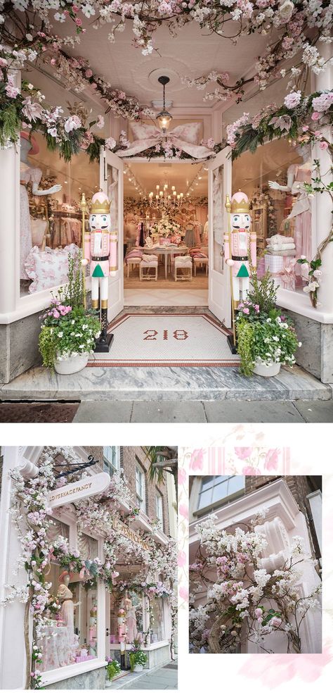 Boutique Store Front Window Ideas, Whimsical Store Design, Wallpaper For Boutique, Whimsical Retail Design, Boutique Storefront Ideas, Store Interiors Boutiques, Cottagecore Boutique, Southern Boutique Decor, Womens Boutique Decor