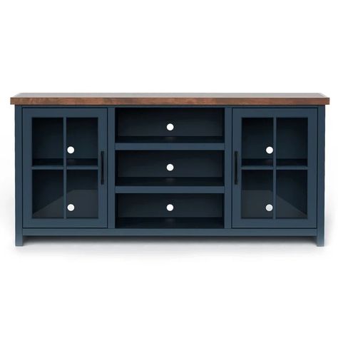 Laurel Foundry Modern Farmhouse Brixham 67 inch TV Stand Console for TVs up to 80 inches, No Assembly Required, Two-Tone Finish & Reviews | Wayfair Blue Entertainment Center, Oil Rubbed Bronze Hardware, Solid Wood Tv Stand, Glass Panel Door, Tv Stand Console, Media Furniture, Tv Stand Wood, Outdoor Table Settings, Mattress Sets