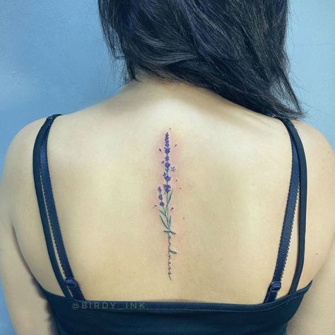 Lavender Tattoo Back, Lavender Tattoos, Cool Little Tattoos, Spinal Tattoo, Lily Flower Tattoos, Lavender Tattoo, Tattoo Back, C Tattoo, Bff Tattoos