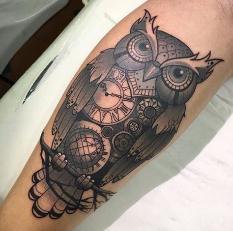 14+ Fantastic Steampunk Owl Tattoo Designs | PetPress Owl Arm Tattoo, Tattoo Ideas Arm Sleeve, Owl Neck Tattoo, Steampunk Tattoo Design, Mechanical Owl, Barn Owl Tattoo, Owl Tattoo Meaning, Owl Tat, Owl Tattoo Ideas