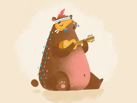 Ukulele Illustration, Animal Playing Instrument Drawing, Bear Listening To Music, Animals Playing Instruments Art, Eve Illustration, Bear Eating Illustration, Animals Playing Instruments Illustration, Illustration Bear, Ukulele Kids