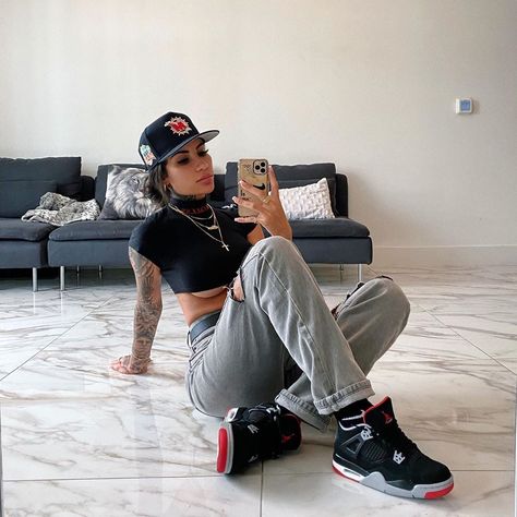 AGGY ABBY on Instagram: “Jordans wit short strings, u can’t tie me. Top @fashionnova FashionNovaPartner” Jordan Retro 4 Bred Outfits, Bred 4s Outfit Womens, Retro 4 Jordans Outfit, Bred 4 Outfit Women, Bred 4 Outfit, Bred 4s Outfit, Jordan 4 Bred Outfits, Retro 4 Jordans Outfit Women, Jordan Retro 4 Outfits Women