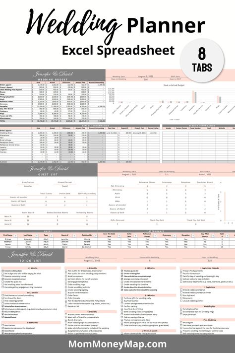 Wedding Planner Excel Spreadsheet - Pink plannerbrand #weddingbudgets #goodnotesplannerfree #horizontalplanner.