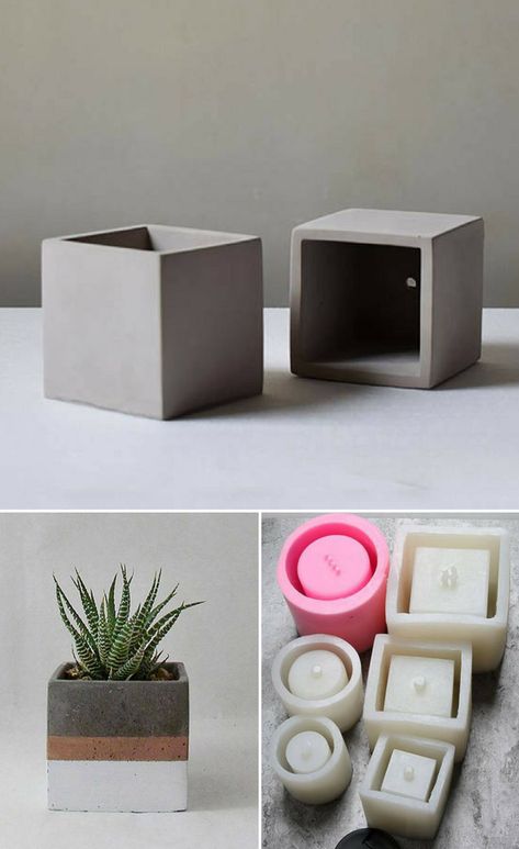 Cool square silicone molds to make DIY concrete planters. I really love this geometric, minimalist cement flower pots. They are easy to customize to fit every home design. #ad #concrete #siliconemold #cement #mold #pot #flowerpot #planter #diy #craft Concrete Planter Molds, Cement Mold, Diy Cement Planters, Cement Molds, Planter Diy, Cement Flower Pots, Diy Concrete Planters, Diy Planter, نباتات منزلية