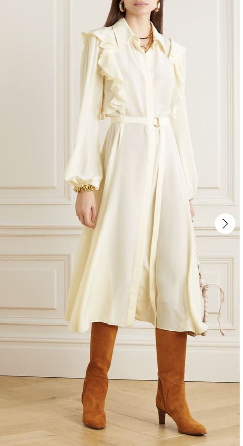 https://www.net-a-porter.com/en-gb/shop/product/chloe/clothing/knee-length-dresses/belted-ruffled-silk-crepe-de-chine-shirt-dress/1647597289468735 Celine Shirt, Silk Yellow Dress, Knit Lace Dress, Chloe Clothing, Knit Shirt Dress, Designer Maxi Dress, Sleeveless Knit Dress, Silk Shirt Dress, Leather Midi Skirt