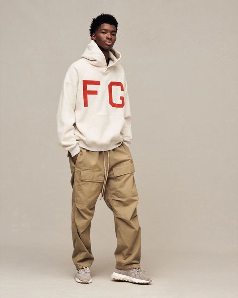 Loose Hoodie, Winter Lookbook, Fear Of God, Black Logo, Pre Fall, Flocking, Fleece Hoodie, Cargo Pants, Varsity Jacket