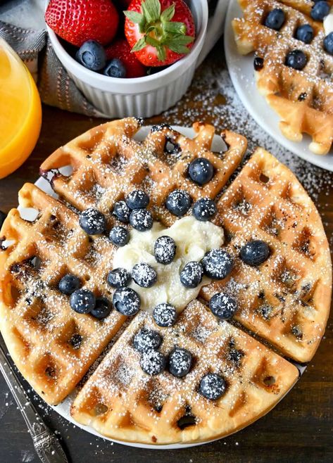 Buttermilk Blueberry Waffles Recipe-Butter Your Biscuit Butter Your Biscuit Recipes, Blueberry Waffle Recipe, Homemade Cherry Sauce, Blueberry Waffles Recipe, Savory Waffle Recipe, Blueberry Waffle, Sour Cream Blueberry Muffins, Sweet Waffles, Waffle Ideas