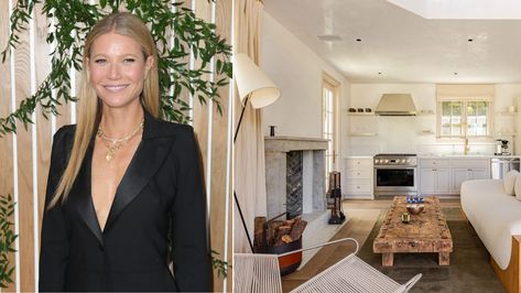 Take a look inside Gwyneth Paltrow's luxurious and cozy $5 million Montecito home, and find out how you can stay at her guest house yourself! Jennifer Welch Design, Gwenyth Paltrow Kitchen, Expensive Looking Home, Gwyneth Paltrow Kitchen, Jennifer Aniston House, Gold Bathroom Fixtures, Luxe Kitchen, New York Homes, Modern Appliances