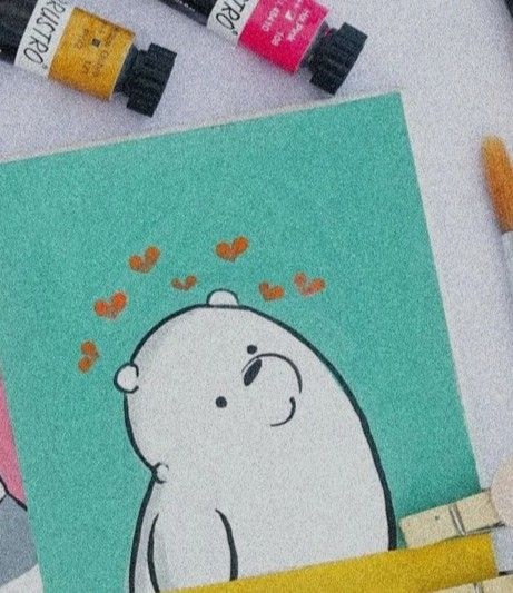 Mini Canvas Art We Bare Bears, We Bare Bears Painting Canvas, Bare Bears Drawing, We Bare Bears Painting, Polar Bear Paint, Galaxy Jar, Canvas Painting Projects, Cute Easy Paintings, Disney Canvas Art