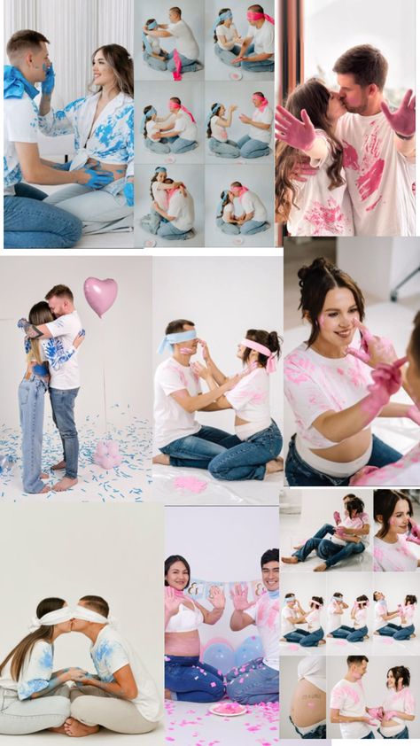 Gender Reveal Ideas Paint, Gender Reveal Photoshoot Ideas With Kids, Pregnant Photo Ideas At Home, Private Gender Reveal Ideas, Gender Reveal Paint, Diy Gender Reveal Ideas, Gender Reveal Photo Shoot, Gender Reveal Photoshoot, Maternity Photo Poses