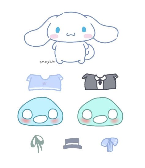 Drew my own cinnamoroll paper doll template <33 - @mary12_le Cinnamoroll Dress Up Paper, Paper Doll Sanrio Cinnamoroll, Cinnamoroll Paper Doll House, Cinnamoroll Paper Doll, Cinnamoroll Clothes, Hello Kitty Gifts Diy, Paper Doll Chibi, Cinnamoroll Diy, Sanrio Paper