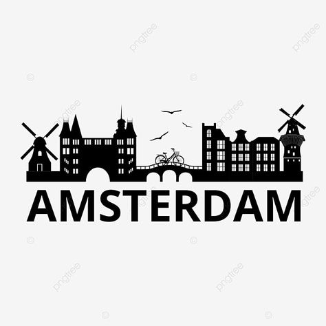 Amsterdam Logo, Amsterdam Bridge, Sims4 Ideas, City Outline, Amsterdam Skyline, Scrapbooking Layouts Travel, Pine Tree Silhouette, City Skyline Silhouette, Amsterdam Houses