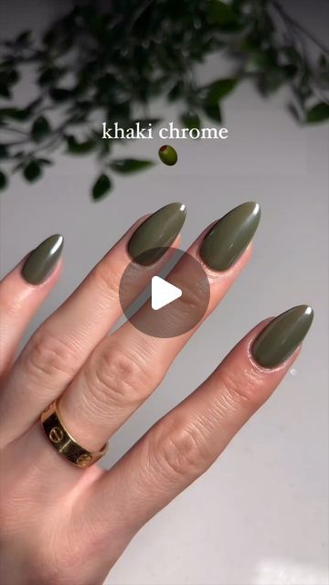 Khaki Chrome Nails, January Nails Chrome, Green Olive Dirty Martini Nails, Dirty Martini Nails, Olive Green Chrome Nails, Olive Chrome Nails, Green Chrome Nails, Martini Nails, Olive Nails