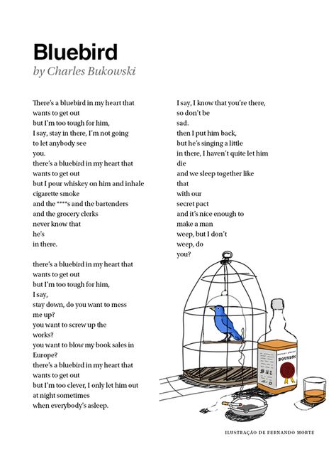 Bukowski Tattoo Ideas, Bluebird Charles Bukowski, Charles Bukowski Bluebird, Bukowski Bluebird, Blue Bird Tattoo, Charles Bukowski Poems, Bluebird Painting, Bluebird Tattoo, Happiness Tattoo