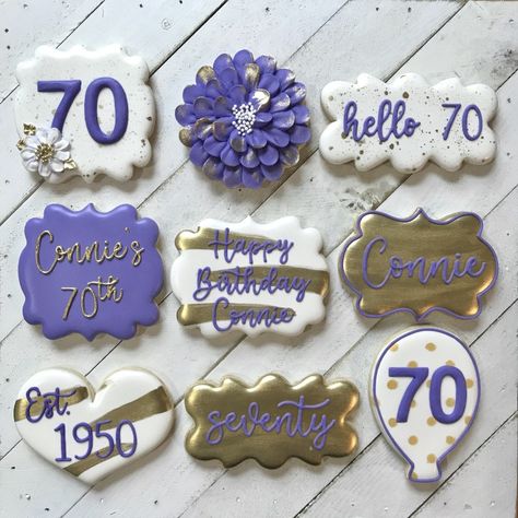 Est. 1950 70th Birthday Cookie Ideas, 70th Birthday Royal Icing Cookies, 80th Bday Cookies, 70 Birthday Cookies, 70th Birthday Cookies Decorated, 70th Birthday Cookies, Bday Cookies, Golf Cookies, 73rd Birthday