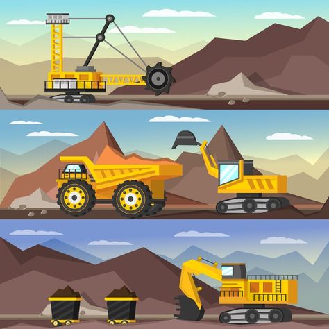 Templet Ppt, Mining Illustration, Excavator Logo, Side Scroller, Mining Industry, Construction Logo, Construction Vehicles, Dump Trucks, Coal Mining