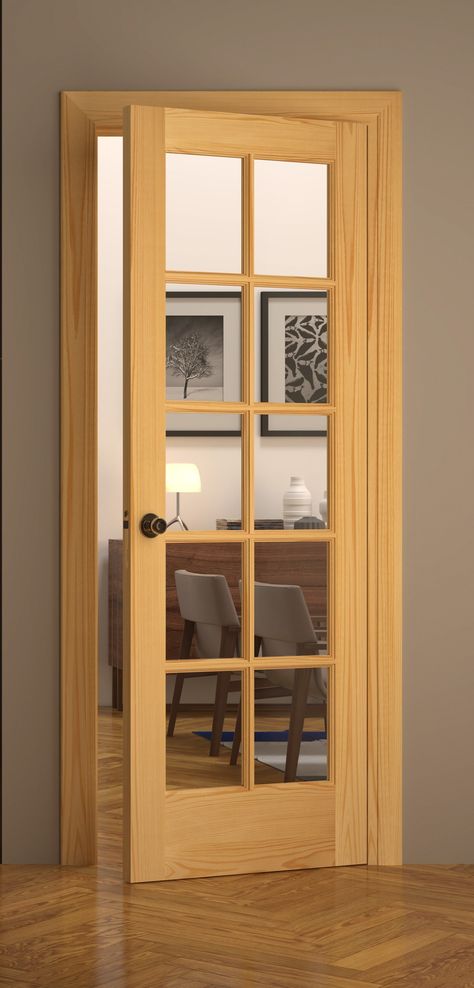 This classic style features a traditional profile, solid core and natural pine feel. No matter the style, it will add a personal feel to any room. RELIABILT 10 Lite Wood 24-in x 80-in Clear Glass Textured Solid Core Unfinished Pine Wood Slab Door in Brown | 8403 Pine Wood Interior, Wooden Glass Door, Interior Doors Modern, Interior French Door, Wood Glass Door, Flush Door Design, Modern Entrance Door, Solid Wood Interior Door, Wooden Front Door Design