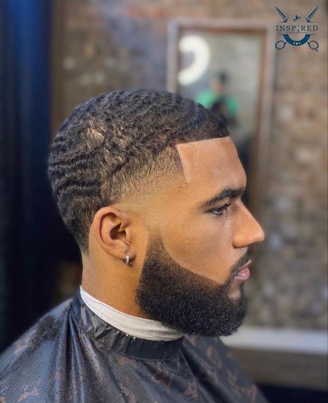 Men Curls Haircut, 360 Waves With Beard, High Taper Waves, Taper Waves Haircut, Black Men Haircuts Short Fade, 360 Waves Men, Men Haircuts Short, Fire Hairstyles, Faded Beard