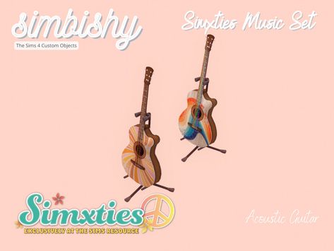 The Sims Resource - Simxties Music Set - Acoustic Guitar Sims 4 Skills, Mod Music, Sims 4 Piercings, Sims 4 House Plans, Sims 4 Cc Packs, Sims 4 Cc Furniture, Best Sims, Sims 4 Build, Sims Community