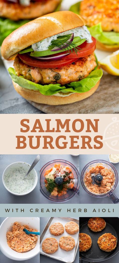 Salmon Burgers Recipe, Smoked Seafood, Herb Aioli, Grilled Salmon Burgers, Salmon Burger Recipe, Canned Salmon Recipes, Salmon Burger, Best Salmon, Fish Burger