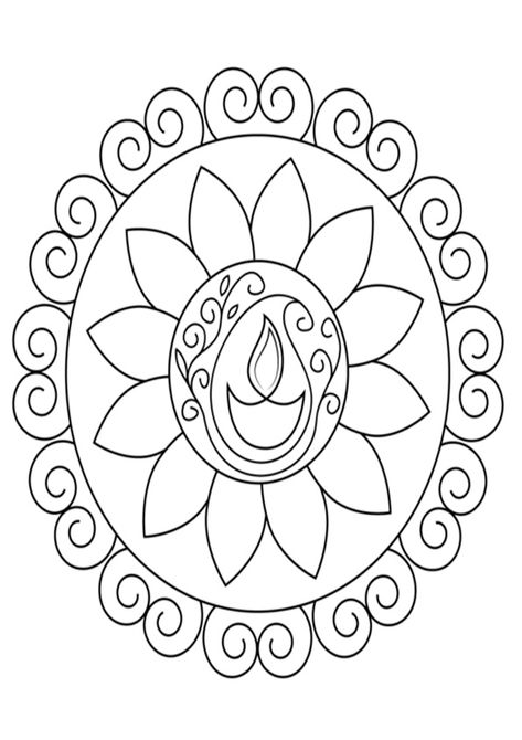 Rangoli Coloring Pages, Diwali Colours, Rangoli Drawing, Diwali For Kids, Diwali Drawing, Rangoli Simple, Rangoli Colours, Rangoli Patterns, Diwali Craft